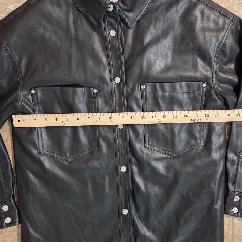Juicy Couture Black‎ Faux Leather Shirt Jacket Heart Studs Womens S - Picture 3 of 9